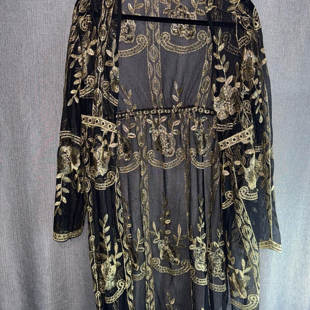 Haute Monde Black and Gold Embroidered Kimono